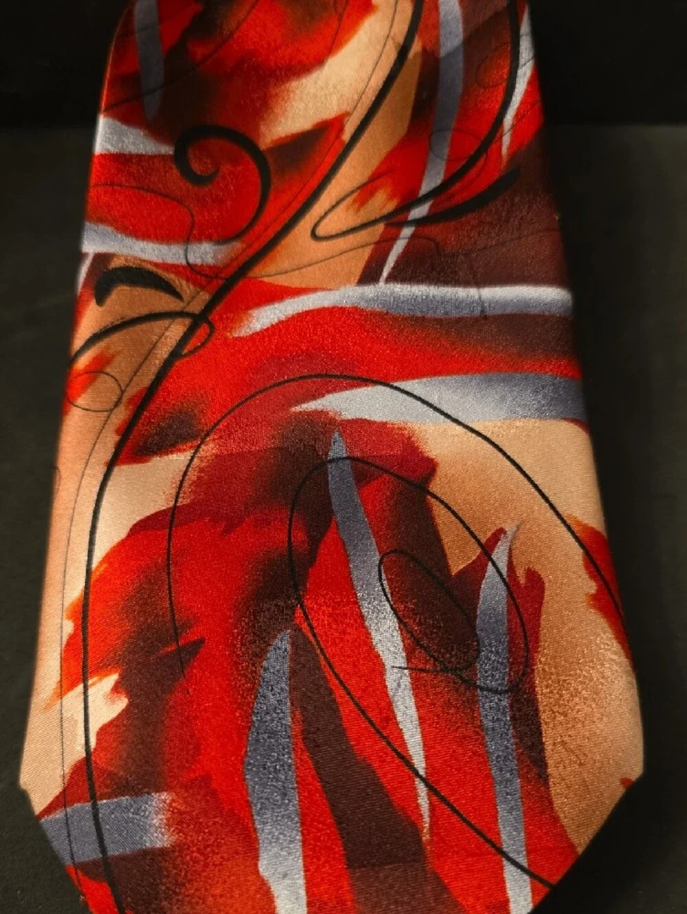 J. Garcia Red and Black Abstract Swirl Men's Silk Tie 